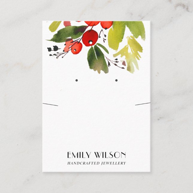 CHRISTMAS HOLLY BERRY NECKLACE EARRING DISPLAY BUSINESS CARD (Front)