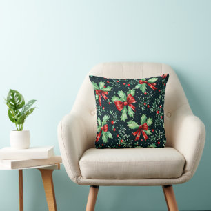 Christmas Holly Berry Pattern Throw Pillow