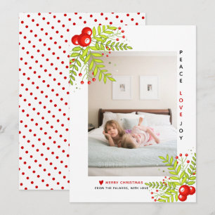 Christmas holly berry Peace Love Joy photo Holiday Card