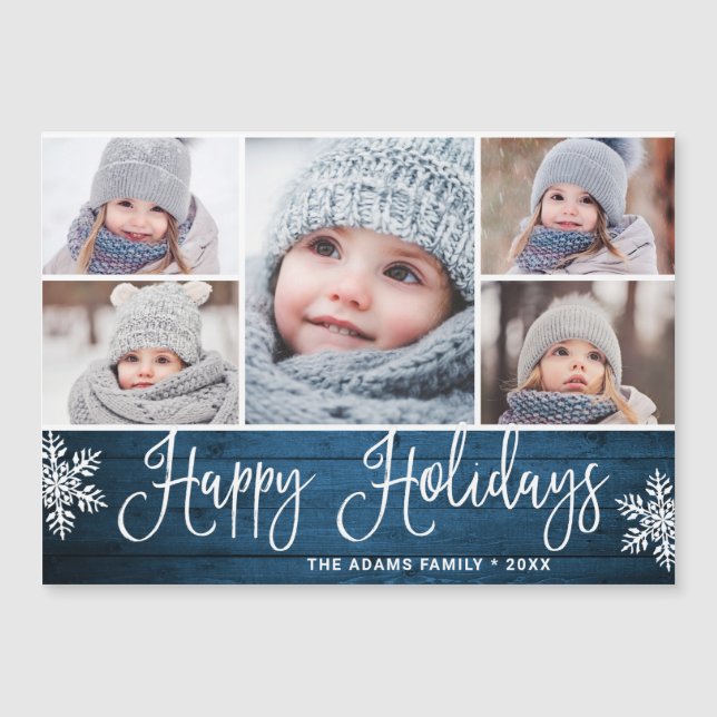 Christmas Holly Berry Rustic 5 PHOTO Magnetic Card (Front)