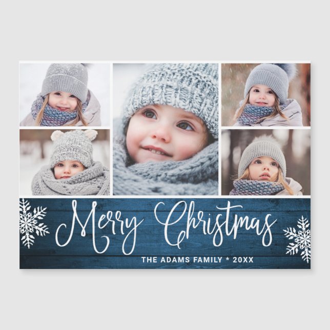 Christmas Holly Berry Rustic 5 PHOTO Magnetic Card (Front)