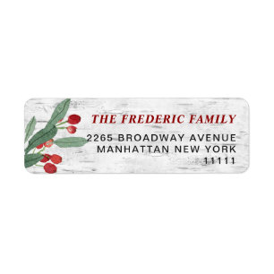 Christmas Holly Berry Rustic Birch Adresse de reto