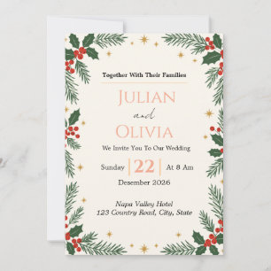 Christmas Holly Berry Winter Wedding Invitation