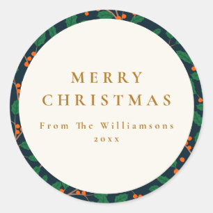 Christmas Holly Botanical Greenery Custom From Classic Round Sticker