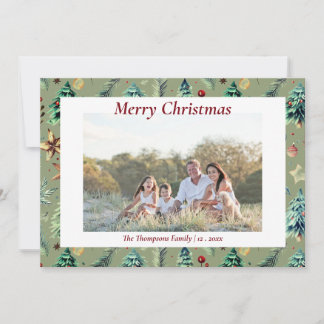 Christmas Holly Botanical Greenery Photo MossG Holiday Card