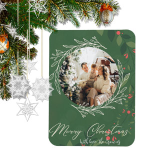 Christmas Holly Botanical Greenery Photo Navy  Magnet