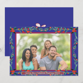 Christmas Holly Botanical Watercolor Foliage Photo Holiday Card