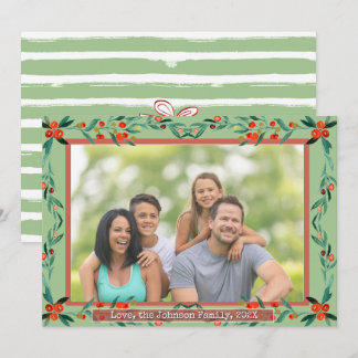 Christmas Holly Botanical Watercolor Foliage Photo Holiday Card