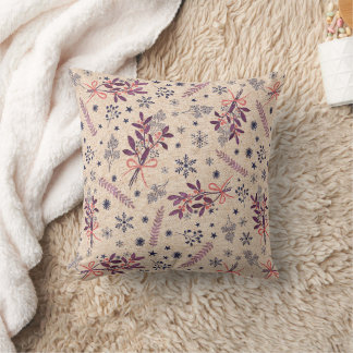 Christmas holly bouquet - Cream Beige Throw Pillow