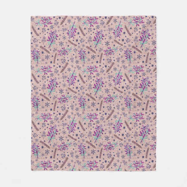 Christmas holly bouquet - Dusty Rose - Pink Fleece Blanket (Front)