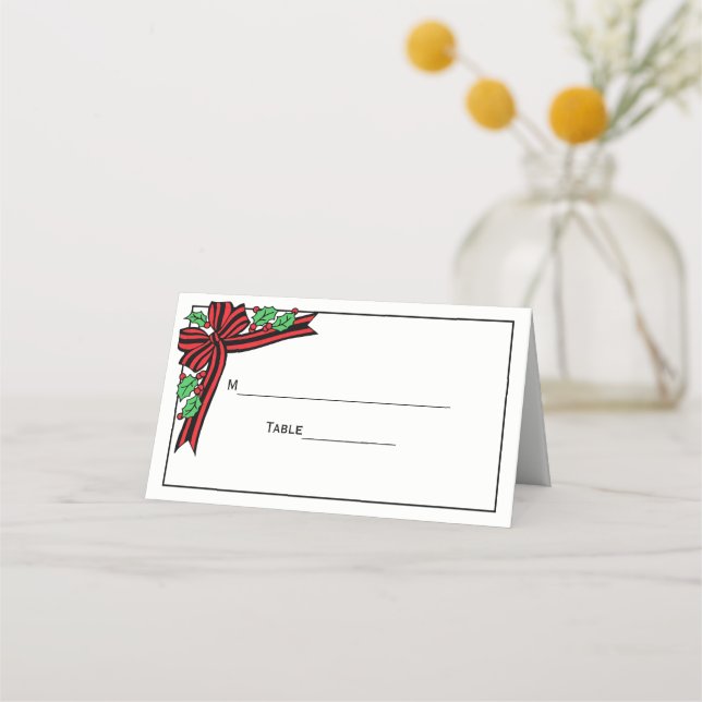 Christmas Holly Bow Escort Card Place Card (Back)