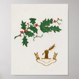 Christmas holly branch holiday poster