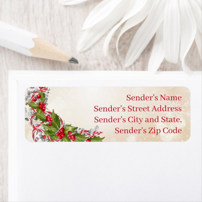 Christmas Holly Branch Return Address Label (Insitu)
