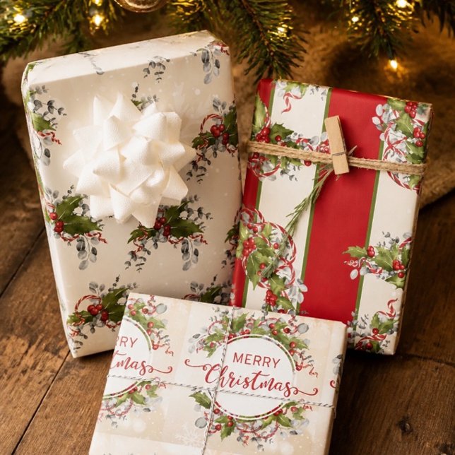 Christmas Holly Branch Wrapping Paper Sheet (Creator Uploaded)