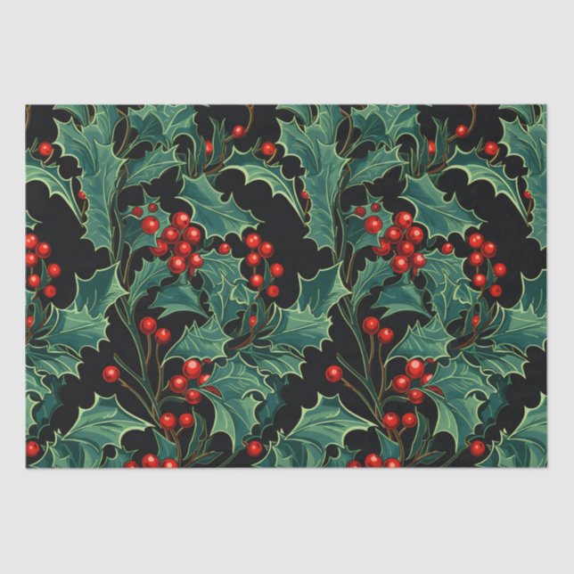 Christmas Holly Branches and Berries Tissue Paper (Front)