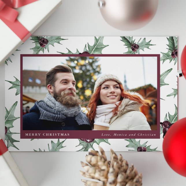 Christmas Holly Budget Photo Holiday Postcard (Creator Uploaded)
