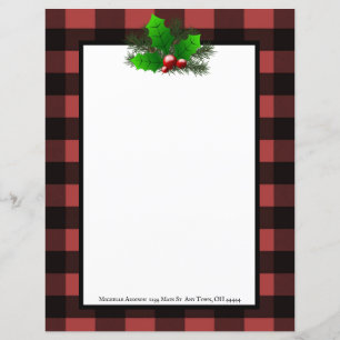 Christmas Holly Buffalo Plaid Personalized Paper