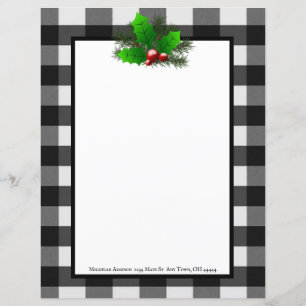 Christmas Holly Buffalo Plaid Personalized Paper