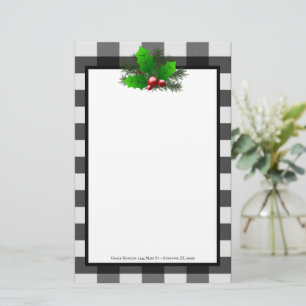 Christmas Holly Buffalo Plaid Personalized Paper