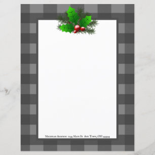 Christmas Holly Buffalo Plaid Personalized Paper