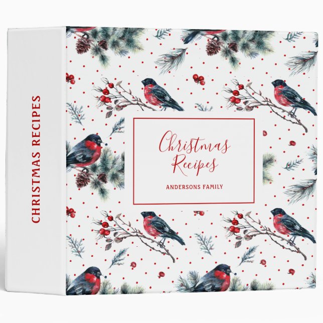 Christmas holly & bullfinch pattern binder (Front/Spine)
