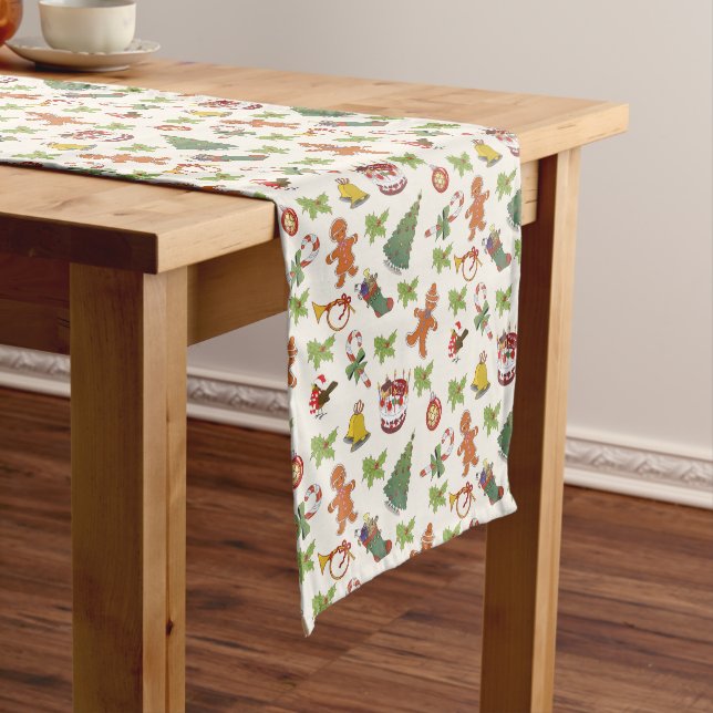 Christmas Holly,cake and Gingerbread Man Short Table Runner (In Situ)