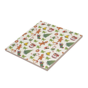 Christmas Holly,cake and Gingerbread Man Tile