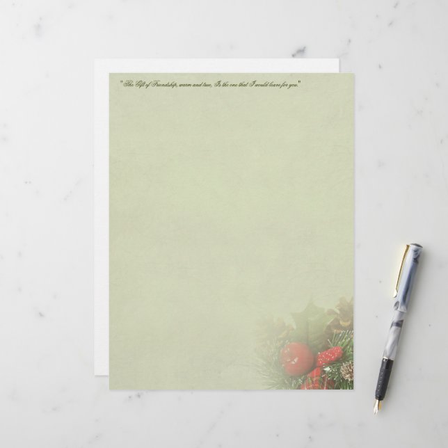 Christmas Holly Centerpiece Stationery (Front/Back In Situ)