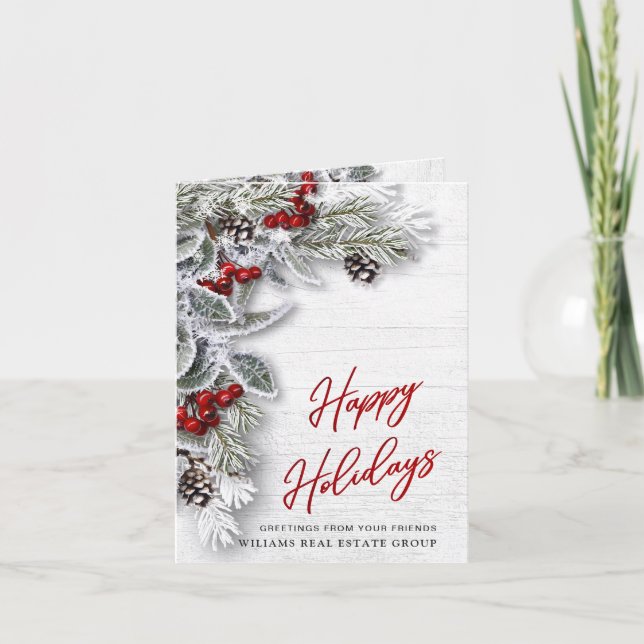Christmas Holly Corporate Holiday Greeting Card (Front)