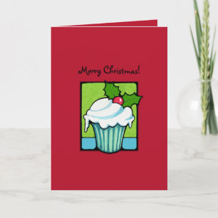 Christmas Holly Cupcake red Card
