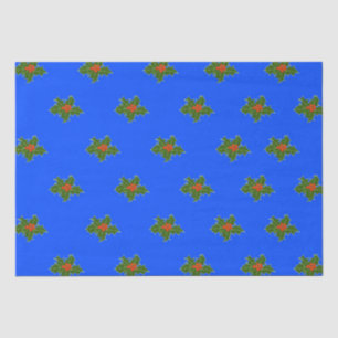 Christmas Holly decorative pattern on blue   Tissue Paper