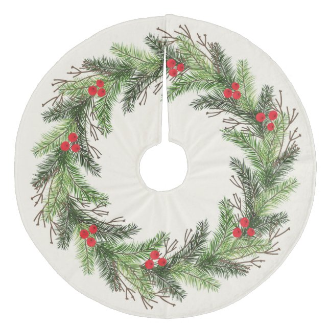Christmas Holly Fleece Tree Skirt (Front)
