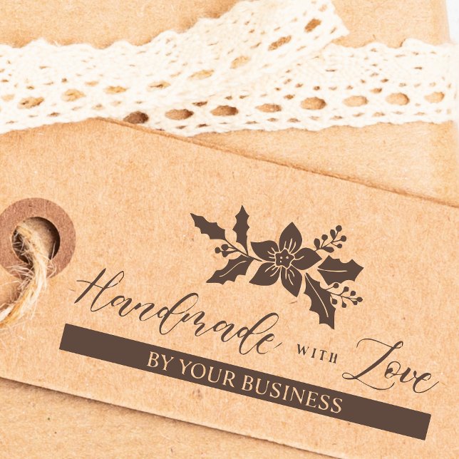 Christmas Holly Flowers Handmade with Love Quote Rubber Stamp (Creator Uploaded)