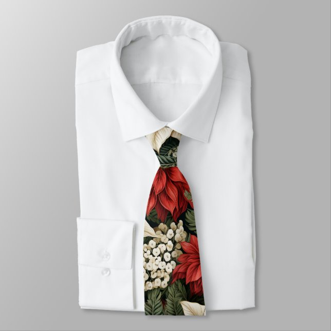 Christmas Holly Flowers Tie (Tied)