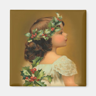 Christmas Holly Girl Magnet