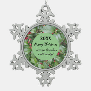 Christmas Holly Grandparents Snowflake Pewter Christmas Ornament