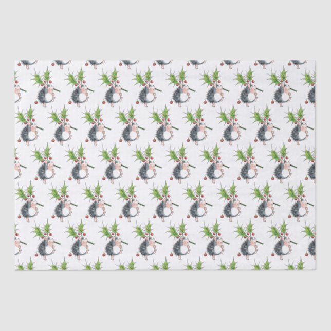 Christmas Holly Hedgehog Tissue Paper (Front)