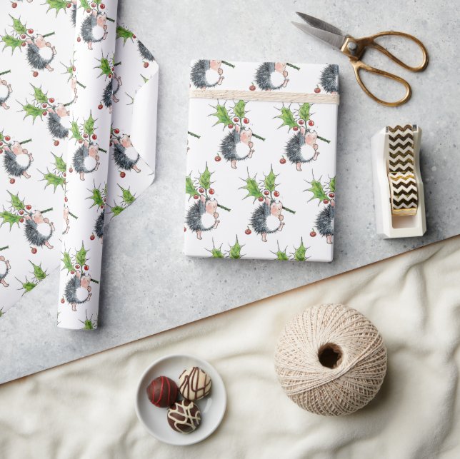 Christmas Holly Hedgehog Wrapping Paper (Crafts)