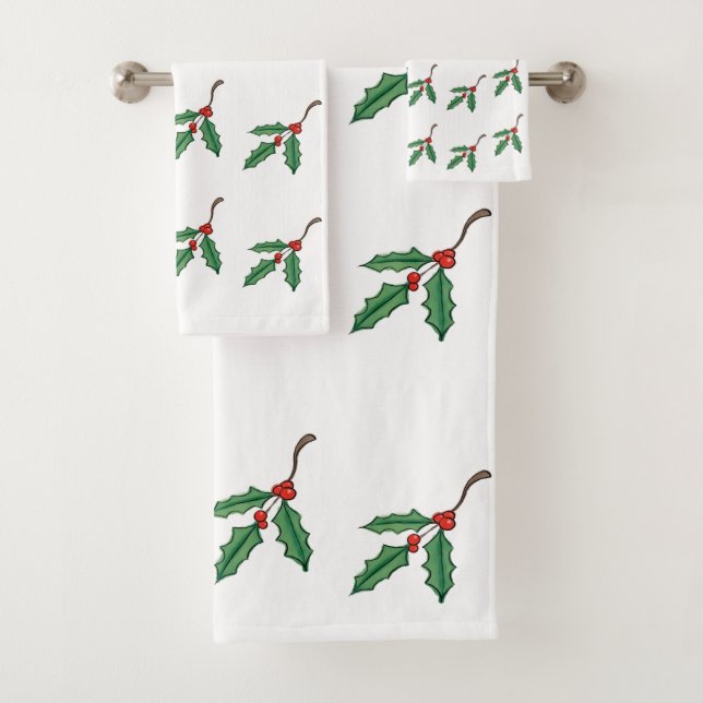 Christmas Holly Holiday Decor Gift Bath Towel Set (Insitu)