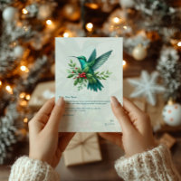 Christmas Holly Hummingbirds Thank You Card