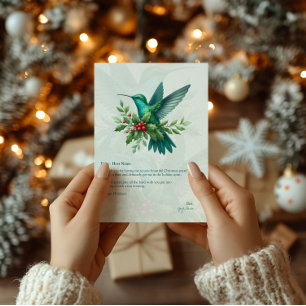 Christmas Holly Hummingbirds Thank You Card
