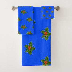 Christmas Holly, Ilex aquifolium red berries   Bath Towel Set