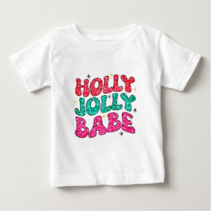Christmas Holly Jolly Babe Modern Glitter Script Baby T-Shirt