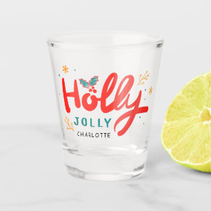 Christmas Holly Jolly Fun Winter Personalized Name Shot Glass