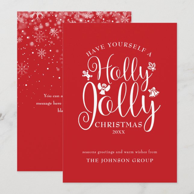 Christmas Holly Jolly Script Office Holiday Card (Front/Back)