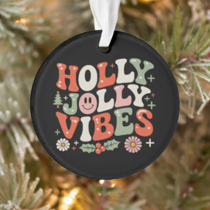 Christmas Holly Jolly Vibes Xmas Santa Hat Holiday Ornament
