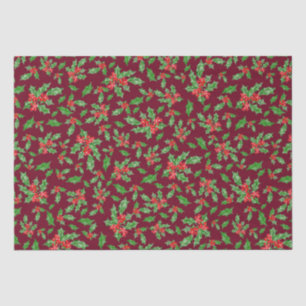 Christmas holly leaves and berries red and green tissue paper