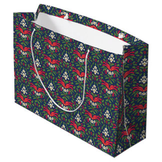 CHRISTMAS HOLLY LEAVES AND BERRIES WITH RED BOW LARGE GIFT BAG
