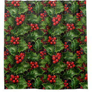 Christmas Holly Leaves And Red Berries Pattern