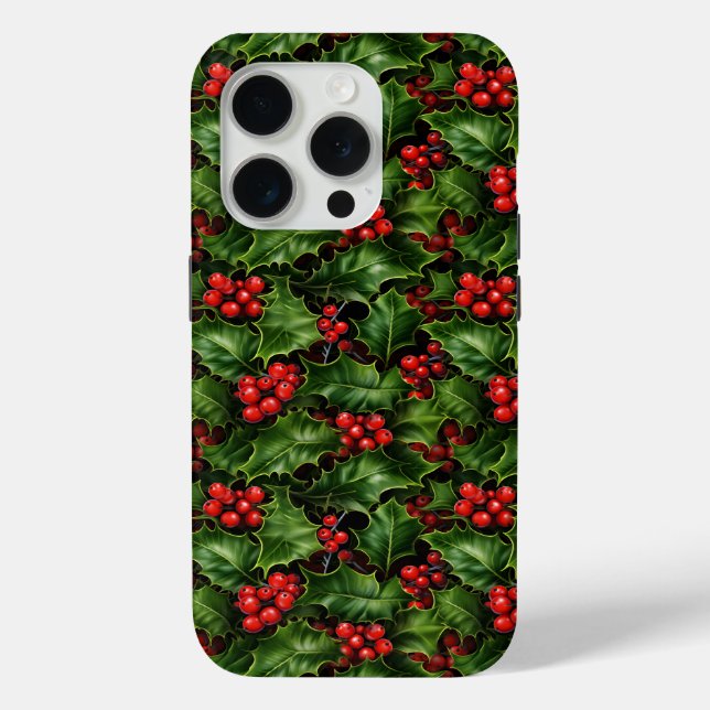 Christmas Holly Leaves And Red Berries Pattern Case-Mate iPhone Case (Back)